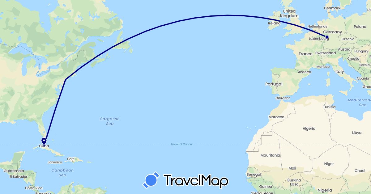 TravelMap itinerary: driving in Cuba, Germany, United States (Europe, North America)